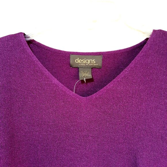 Lane Bryant Purple V-Neck Knit Top Women 18/20 Acrylic Short Sleeve Tunic NEW - Picture 2 of 5